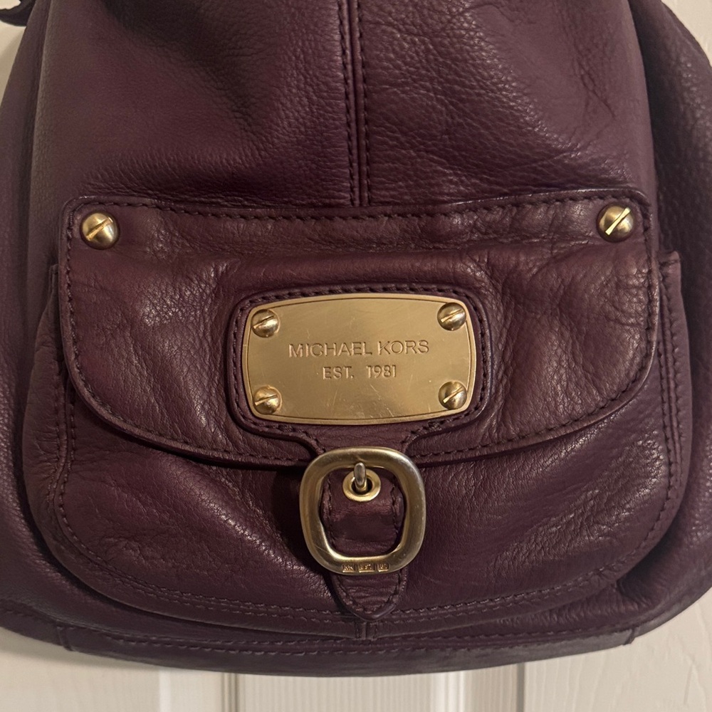 Michael Kors Deep Plum Pebbled Leather Shoulder Bag - Picture 2 of 5